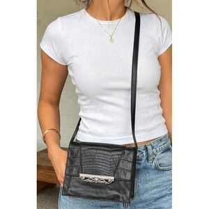 Brighton Vintage Leather Croc Embossed Wallet Style Crossbody Small Bag Boho Y2K